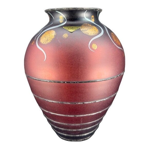 MIRACLE STUDIO CZECH ART VLASTA VOBORNIKOVA GLASS VASE SIGNED PAINTED RED BLACK - Picture 11 of 14